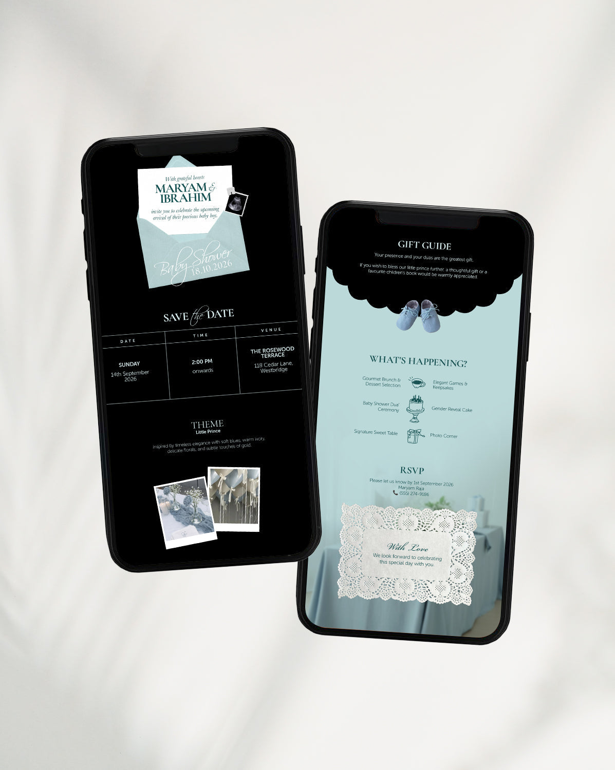 Starlit Arrival digital baby shower invitation — styled view