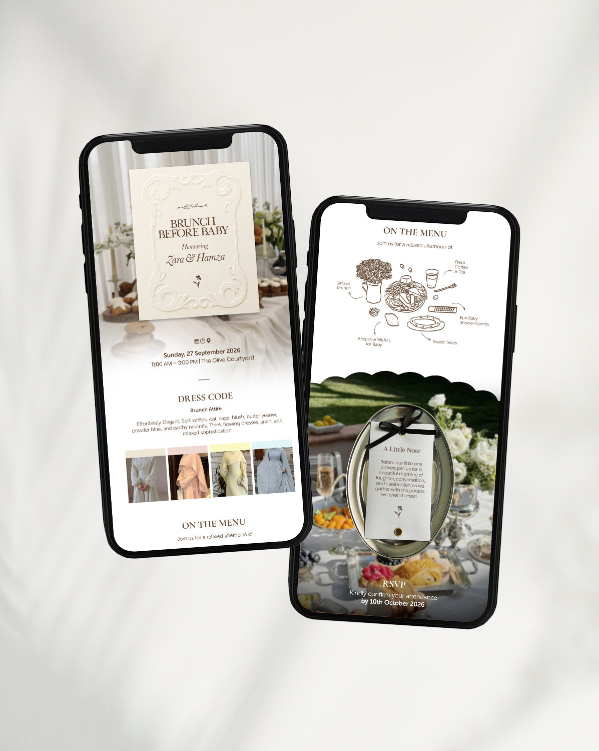 Heirloom Brunch digital baby shower invitation — styled view