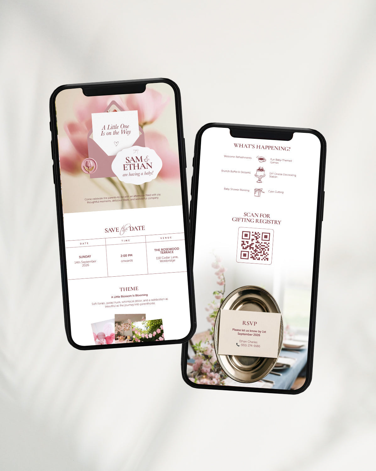 Tulip Post digital baby shower invitation — styled view