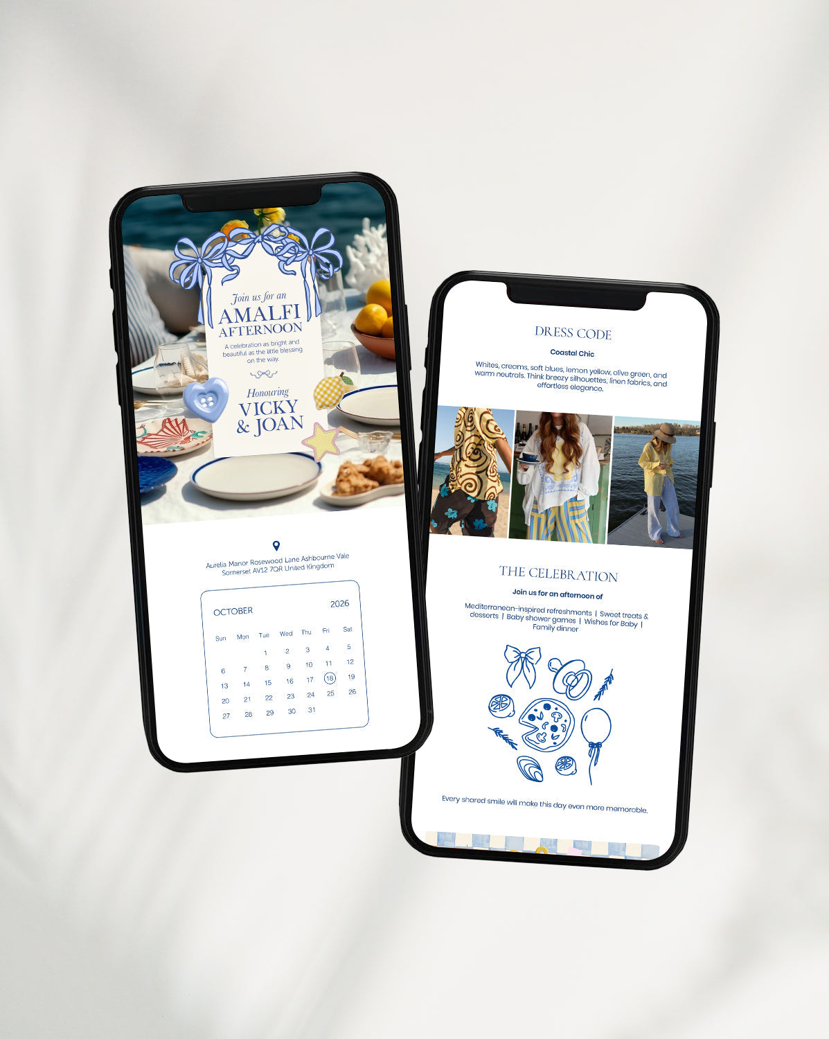 Amalfi Afternoon digital baby shower invitation — styled view