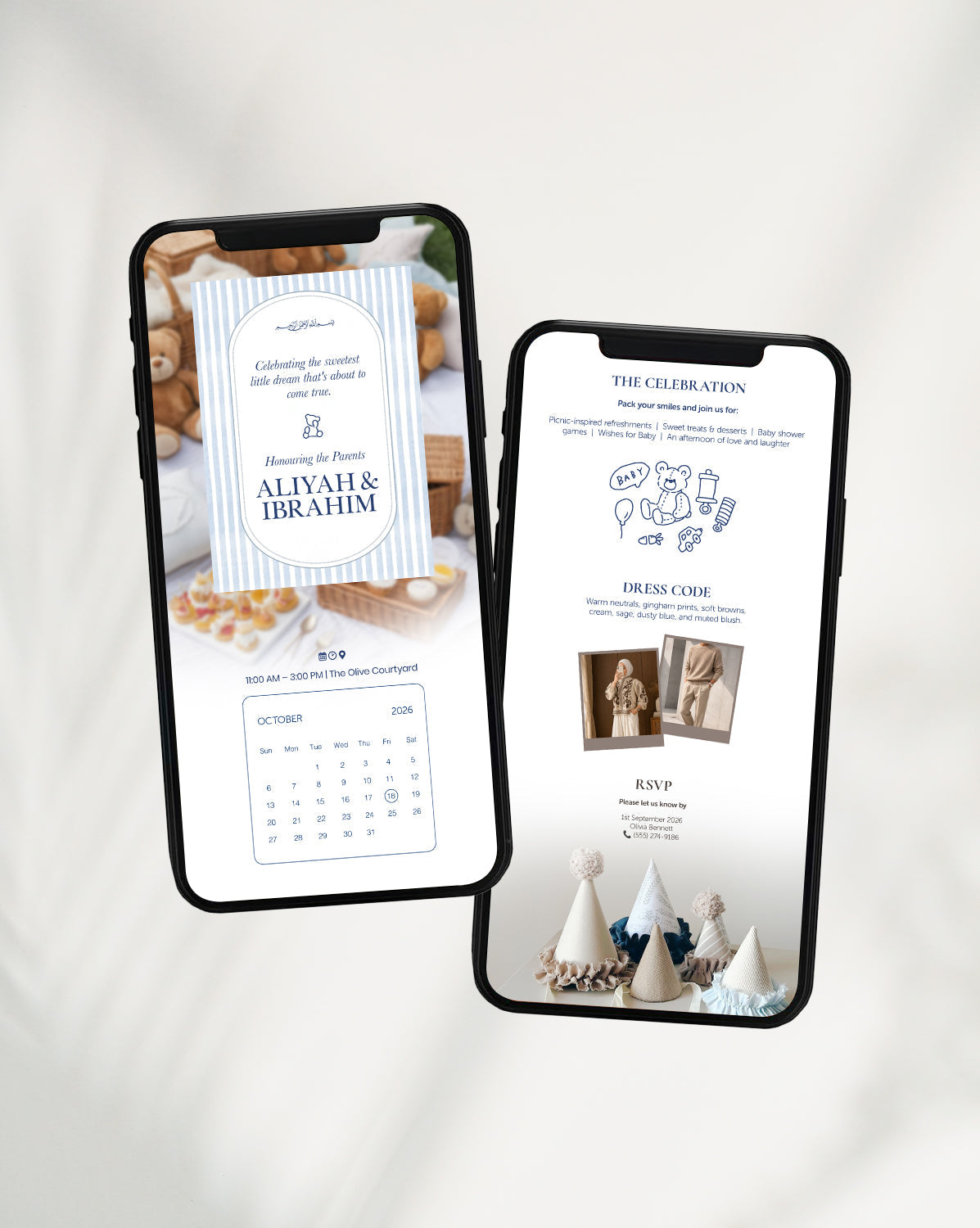 Teddy Picnic digital baby shower invitation — styled view