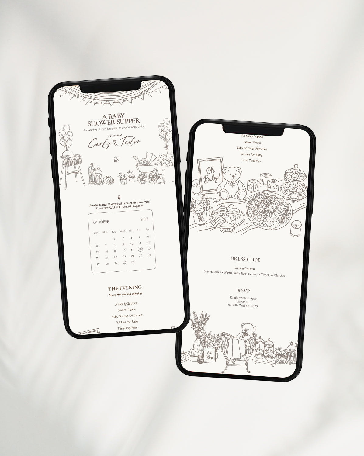 Nursery Supper digital baby shower invitation — styled view