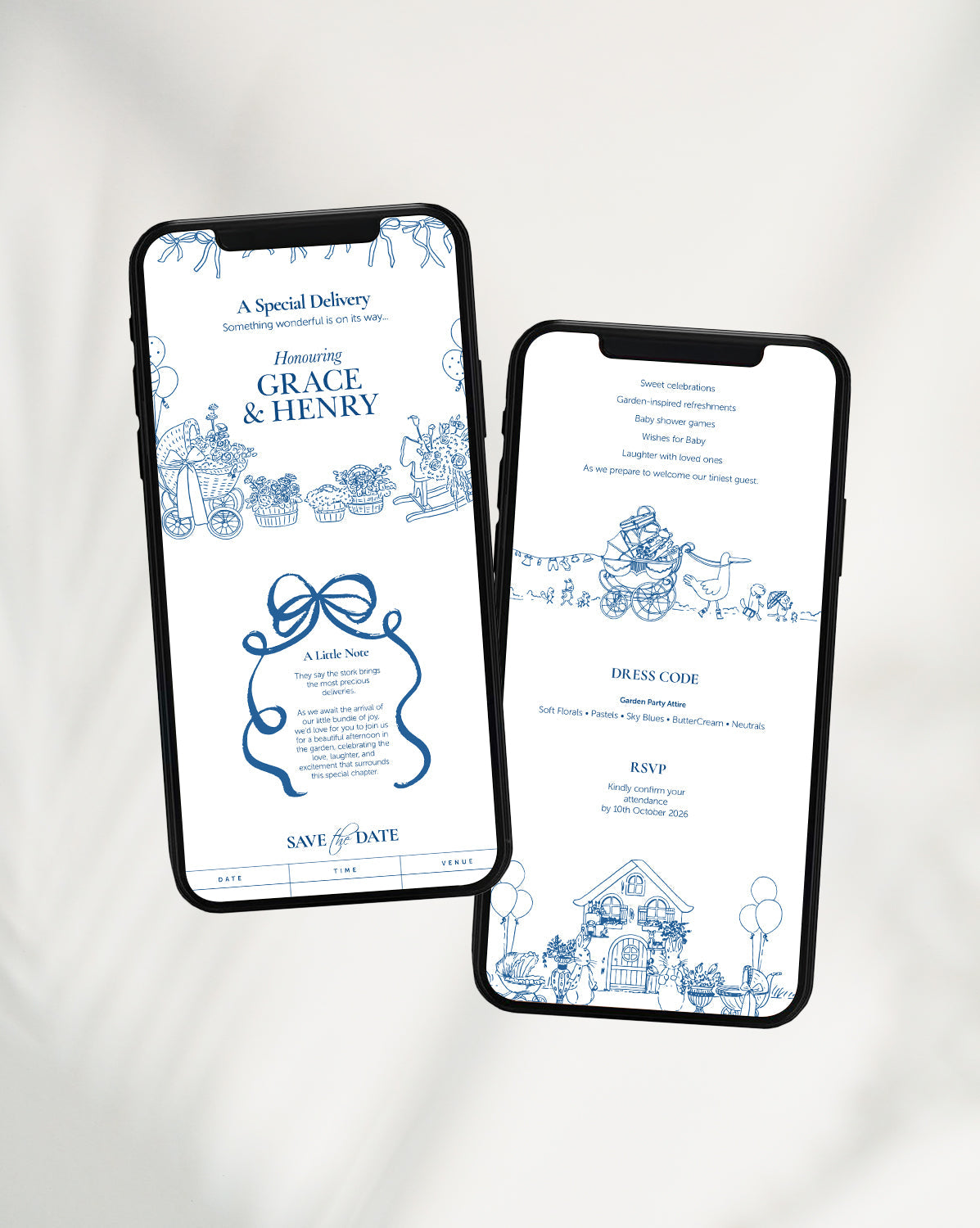 Special Delivery digital baby shower invitation — styled view