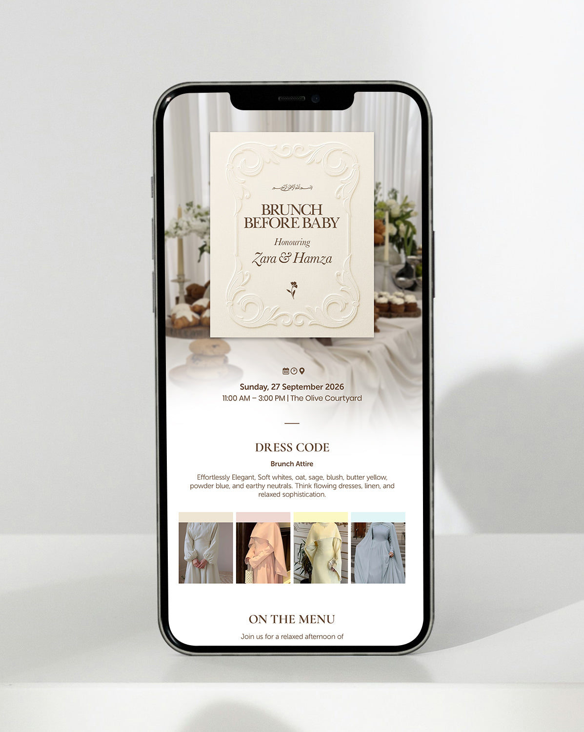 Heirloom Brunch digital baby shower invitation — inside the invitation