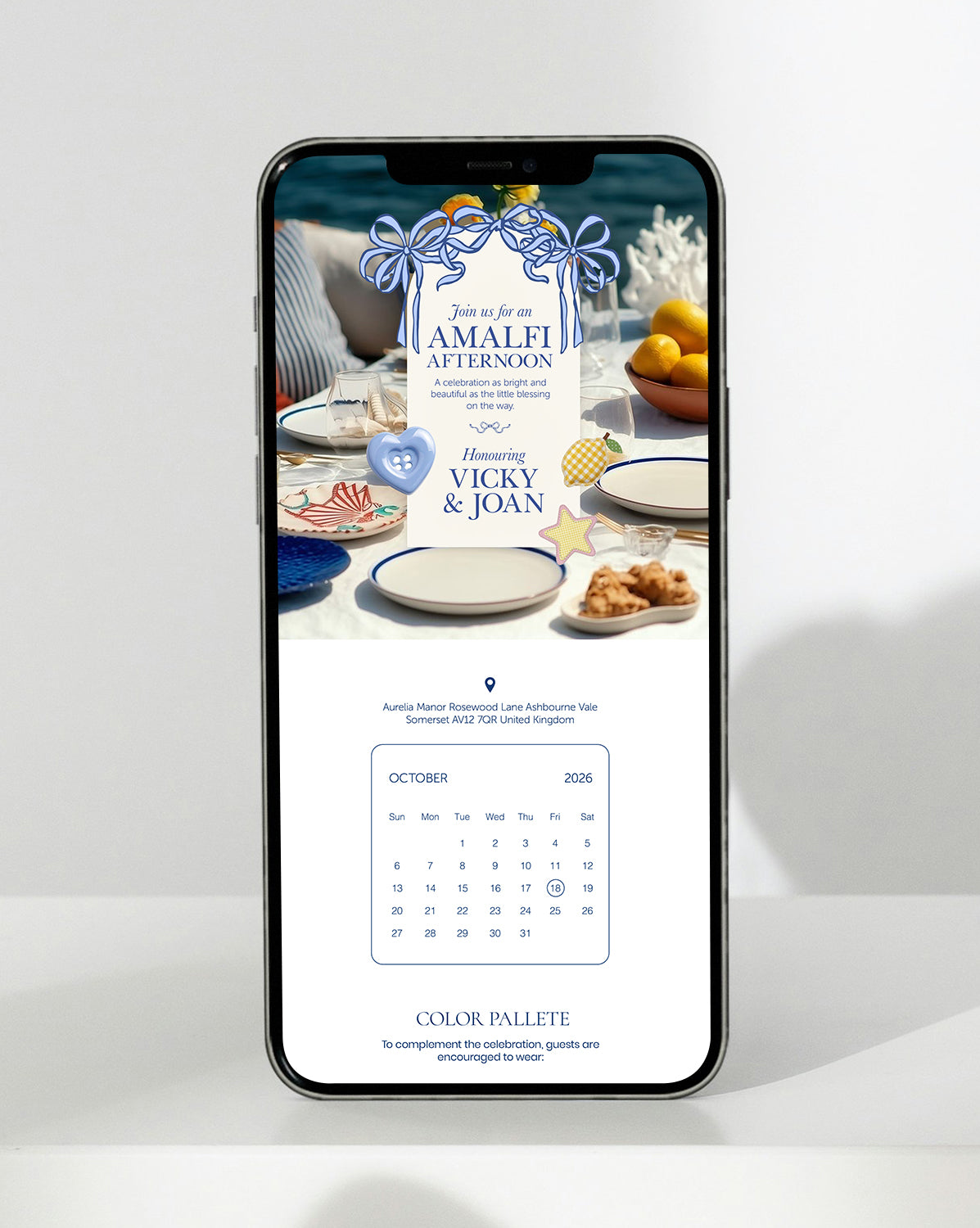 Amalfi Afternoon digital baby shower invitation — inside the invitation