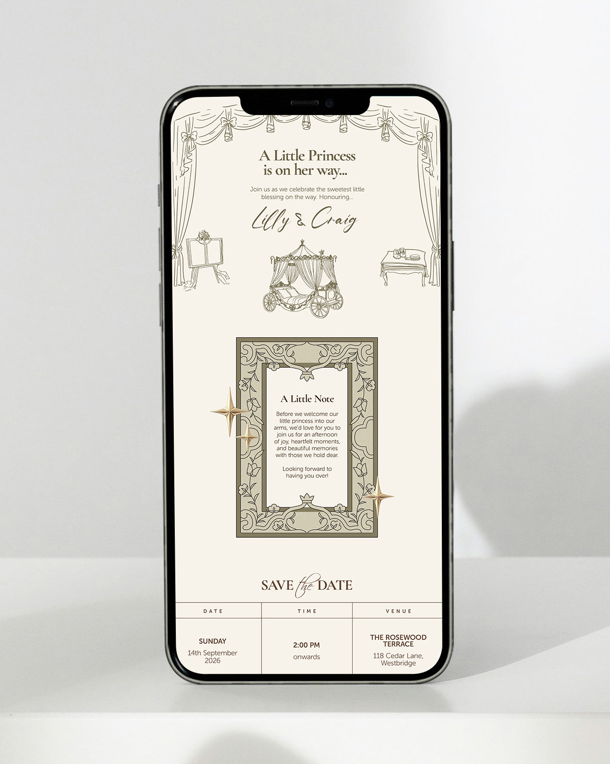 Little Princess digital baby shower invitation — inside the invitation