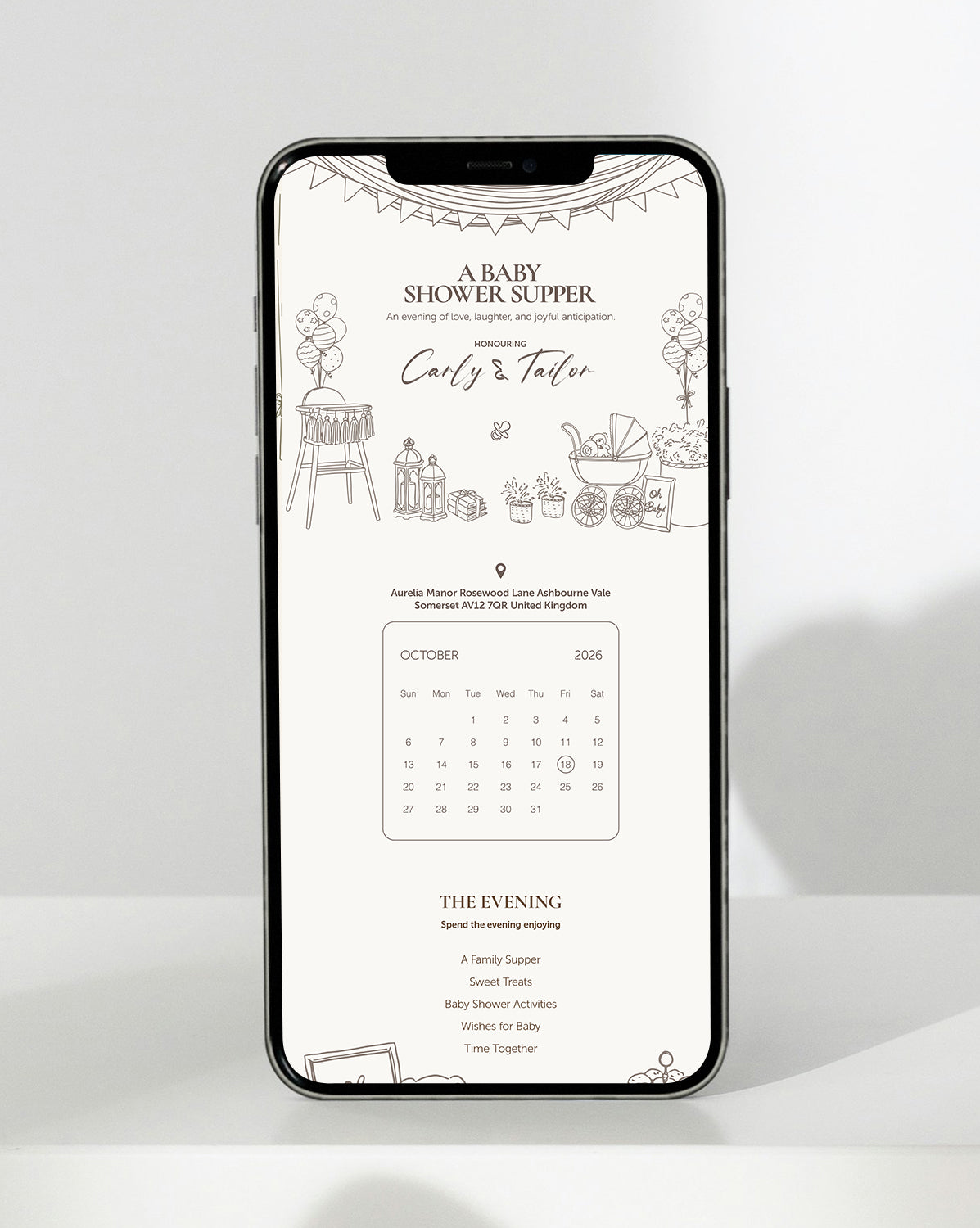 Nursery Supper digital baby shower invitation — inside the invitation