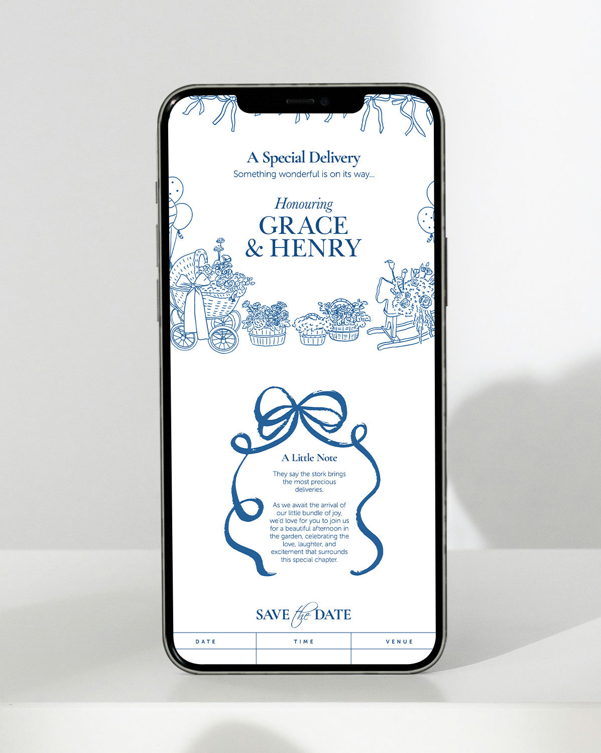 Special Delivery digital baby shower invitation — inside the invitation