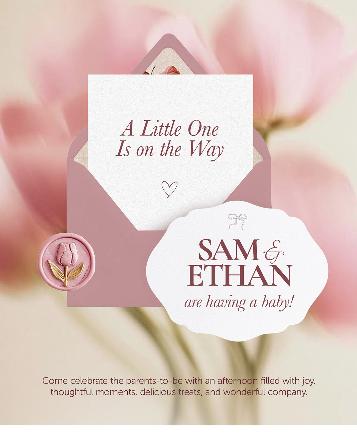 Tulip Post digital baby shower invitation — main design