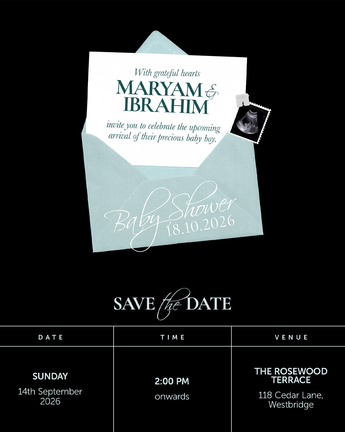 Starlit Arrival digital baby shower invitation — main design