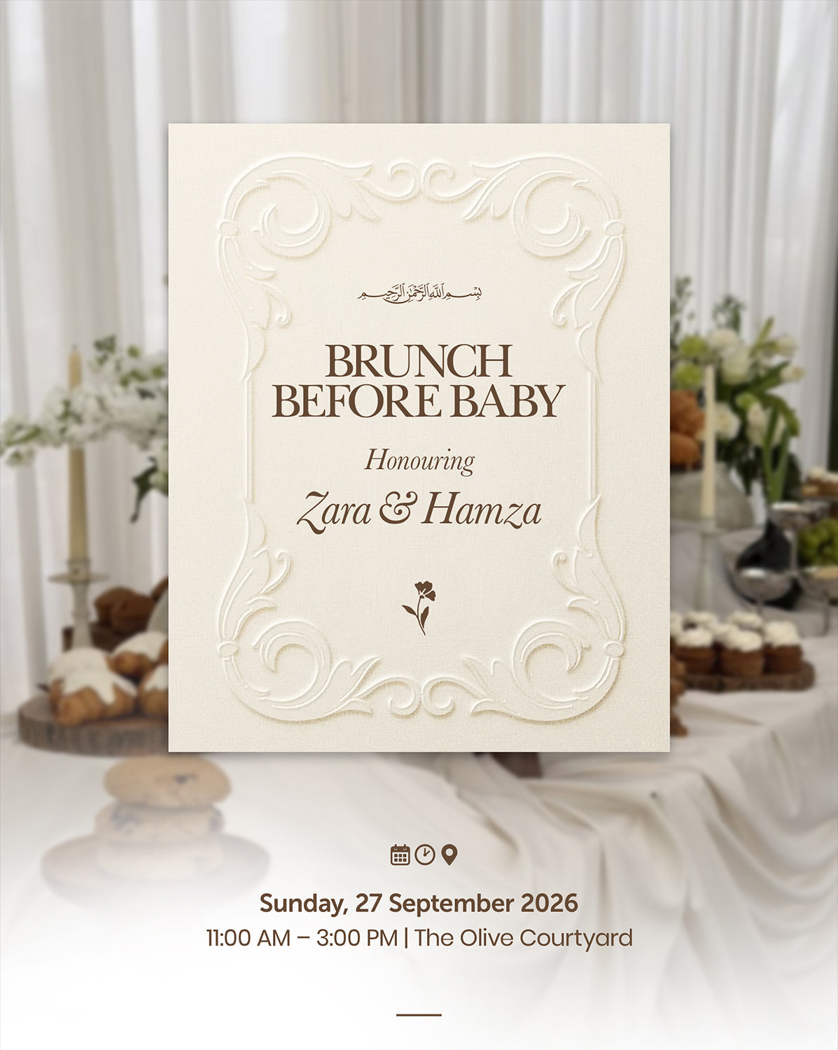 Heirloom Brunch digital baby shower invitation — main design
