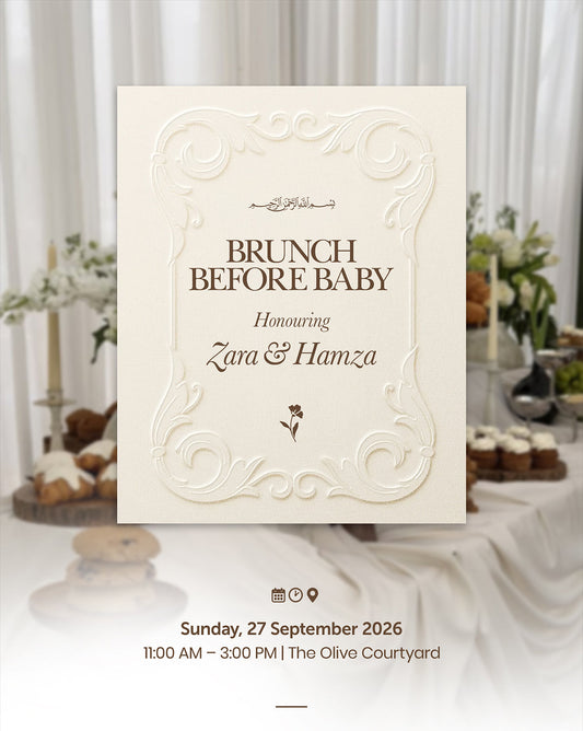 Heirloom Brunch digital baby shower invitation — main design