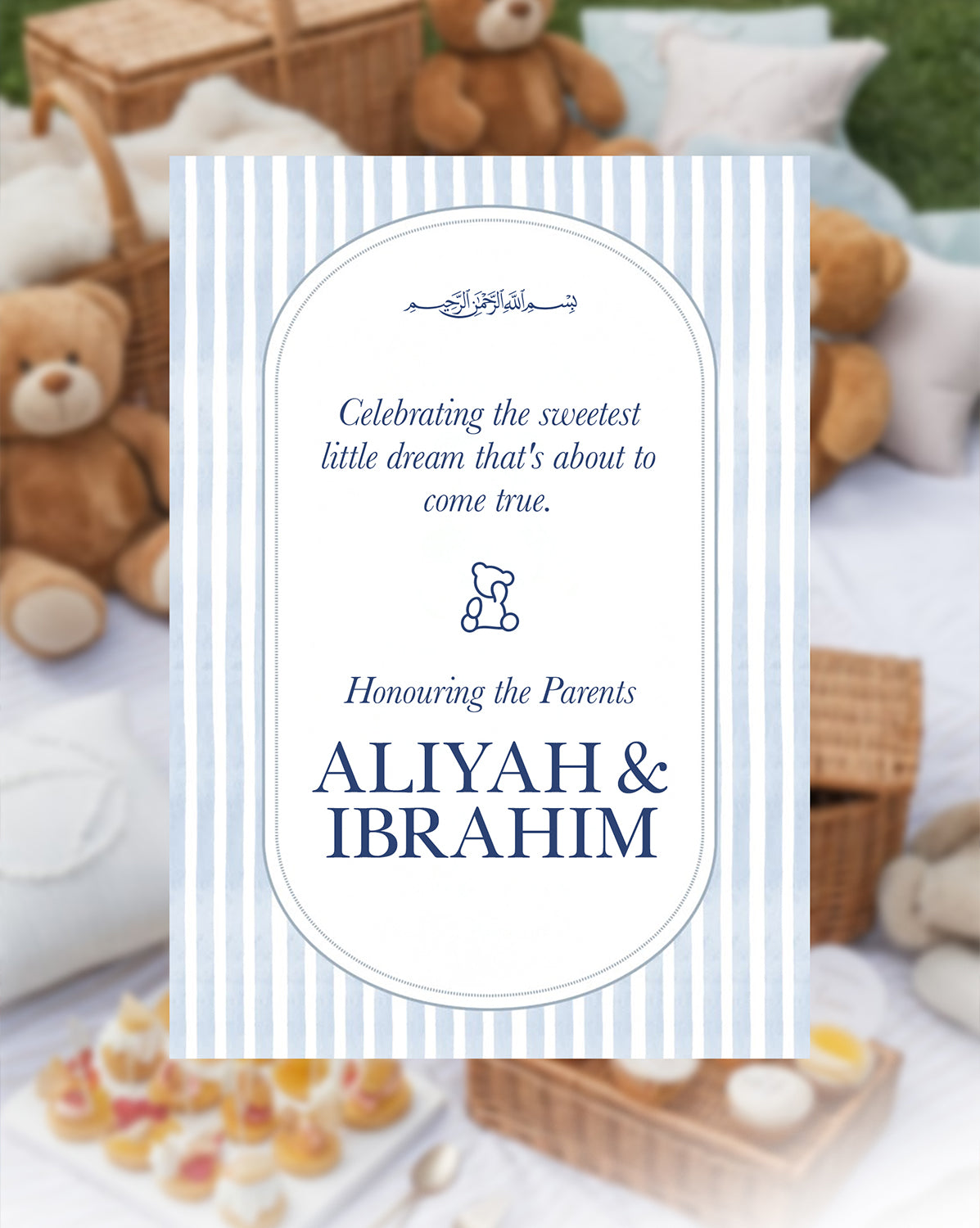 Teddy Picnic digital baby shower invitation — main design