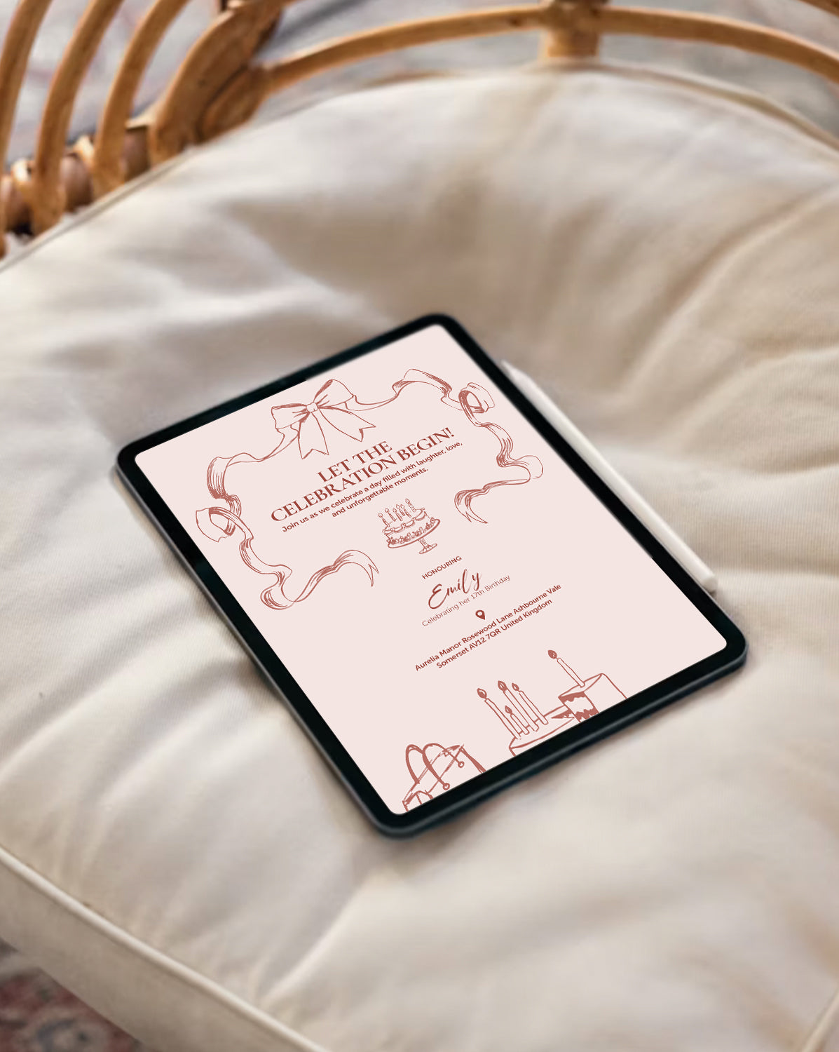 Sweet Patisserie digital birthday invitation — detail view