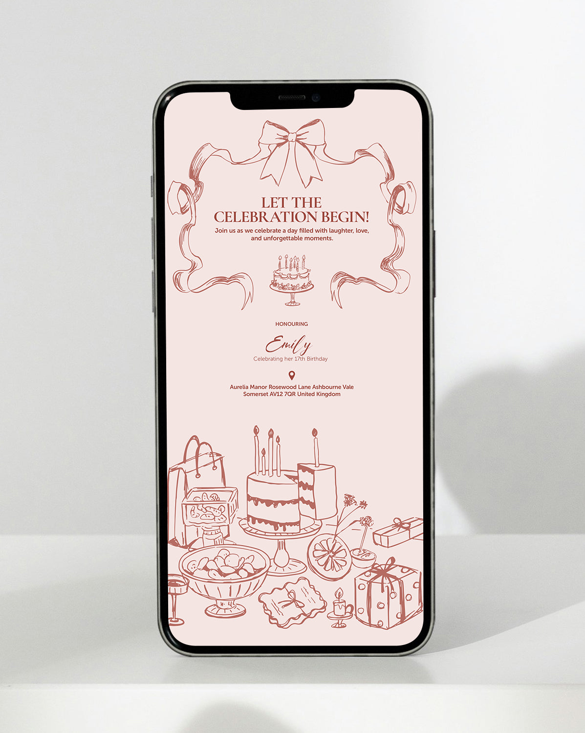 Sweet Patisserie digital birthday invitation — inside the invitation