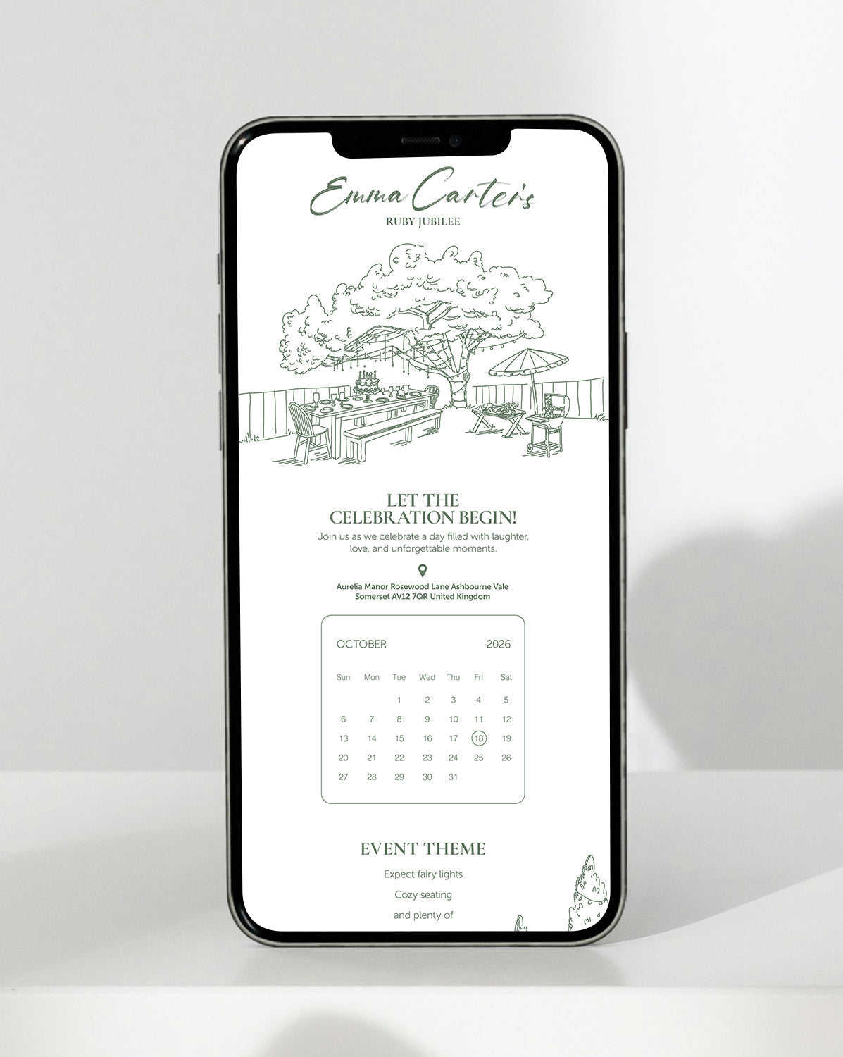 Garden Jubilee digital birthday invitation — inside the invitation