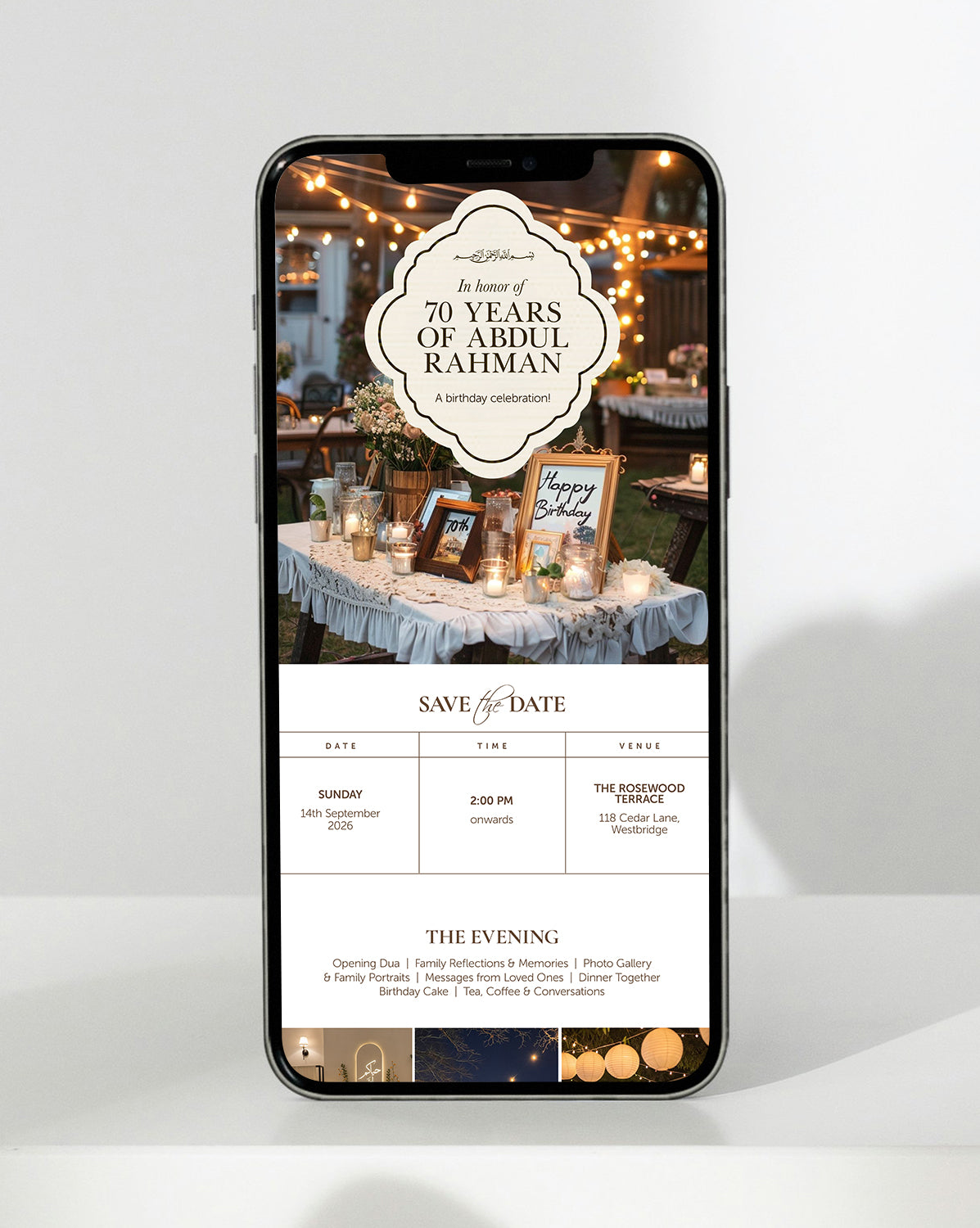 Golden Years digital birthday invitation — inside the invitation