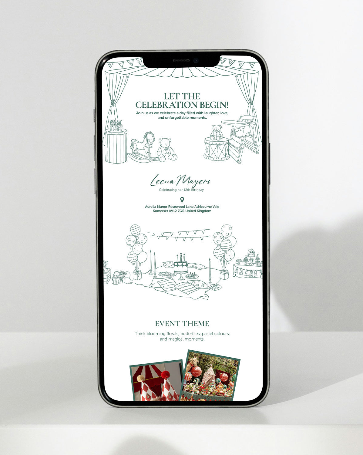 Toy Theatre digital birthday invitation — inside the invitation