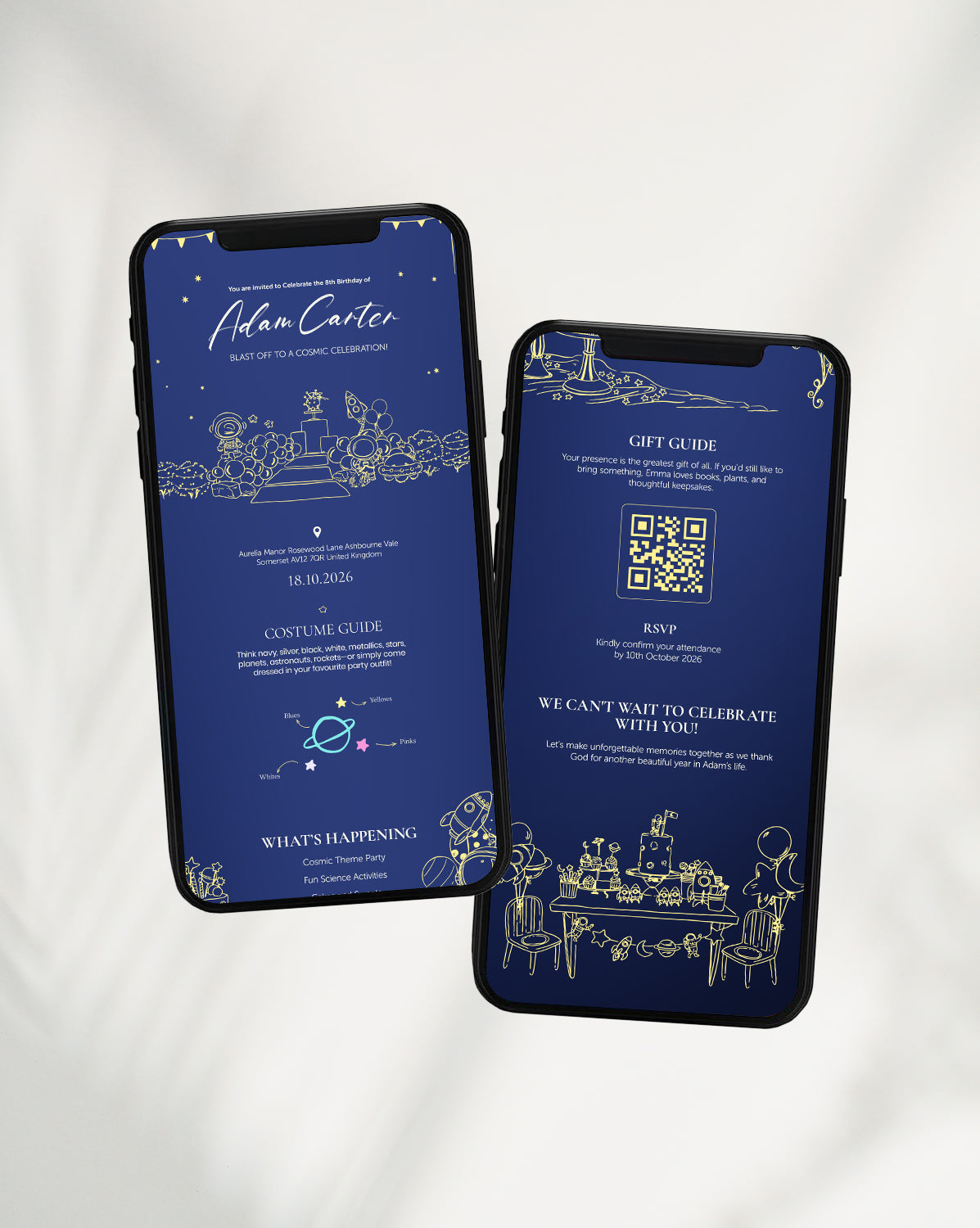 Cosmic Celebration digital birthday invitation — styled view
