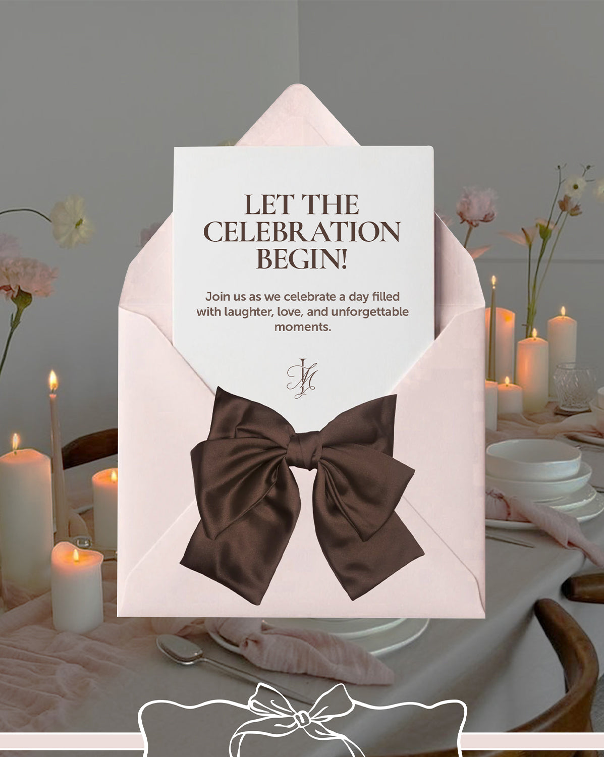 Satin Bow digital birthday invitation — main design