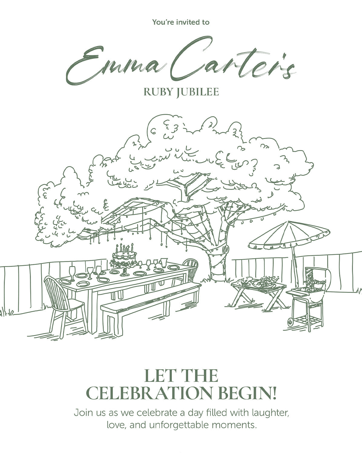 Garden Jubilee digital birthday invitation — main design