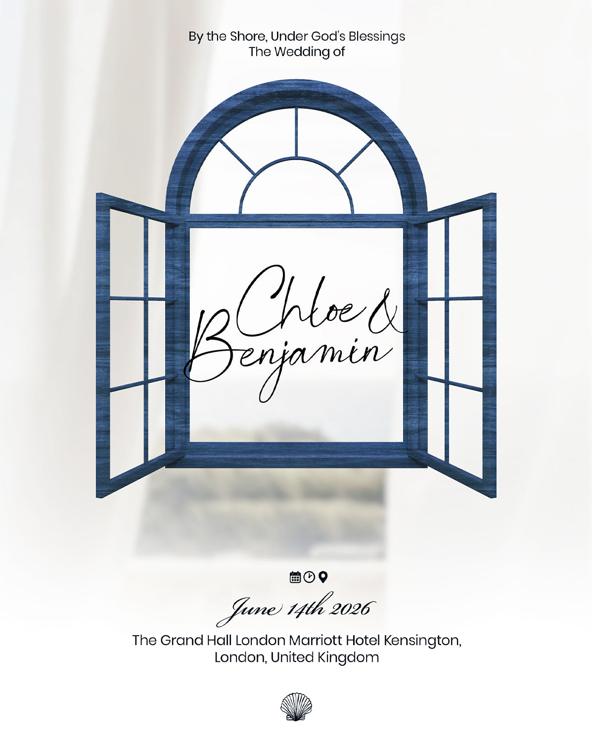 By the Shore digital wedding invitation — main design