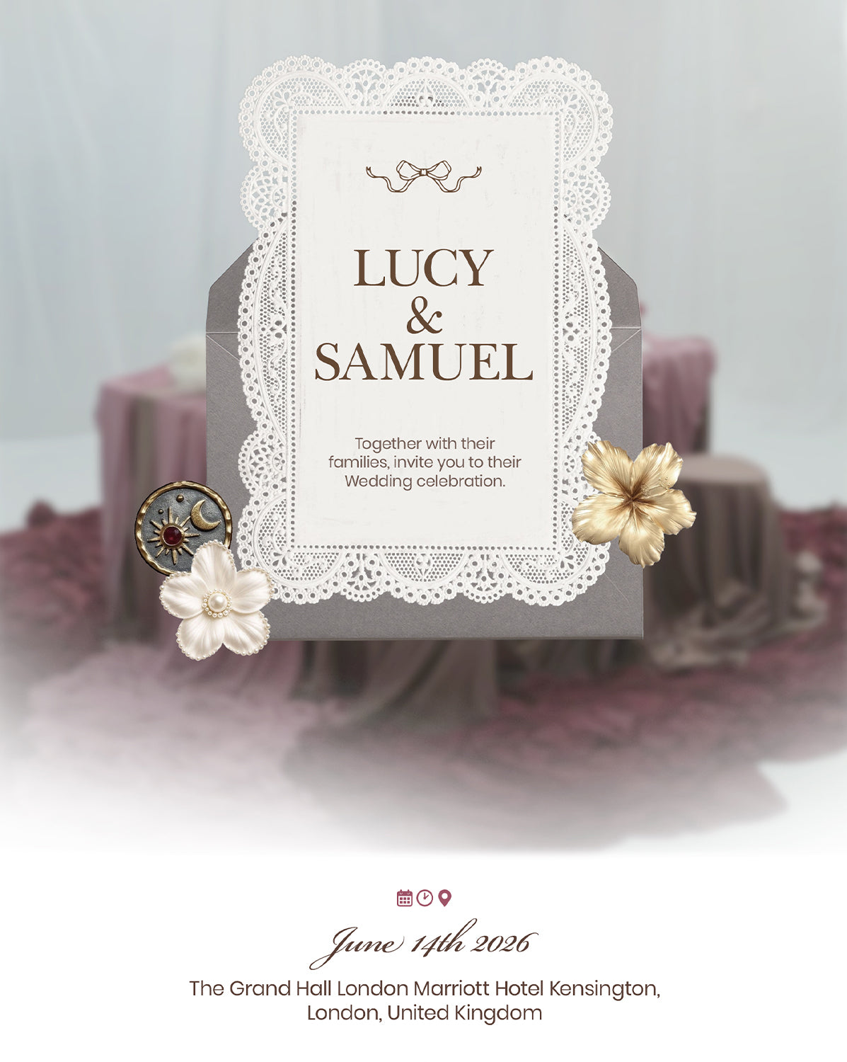 Vintage Lace digital wedding invitation — main design