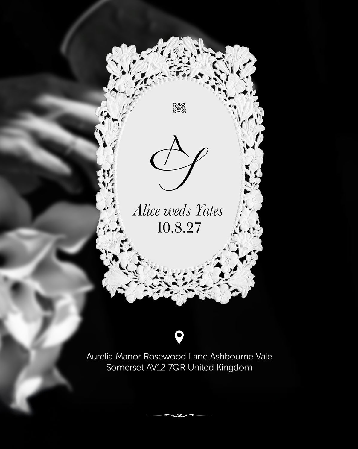 Midnight Lace digital wedding invitation — main design