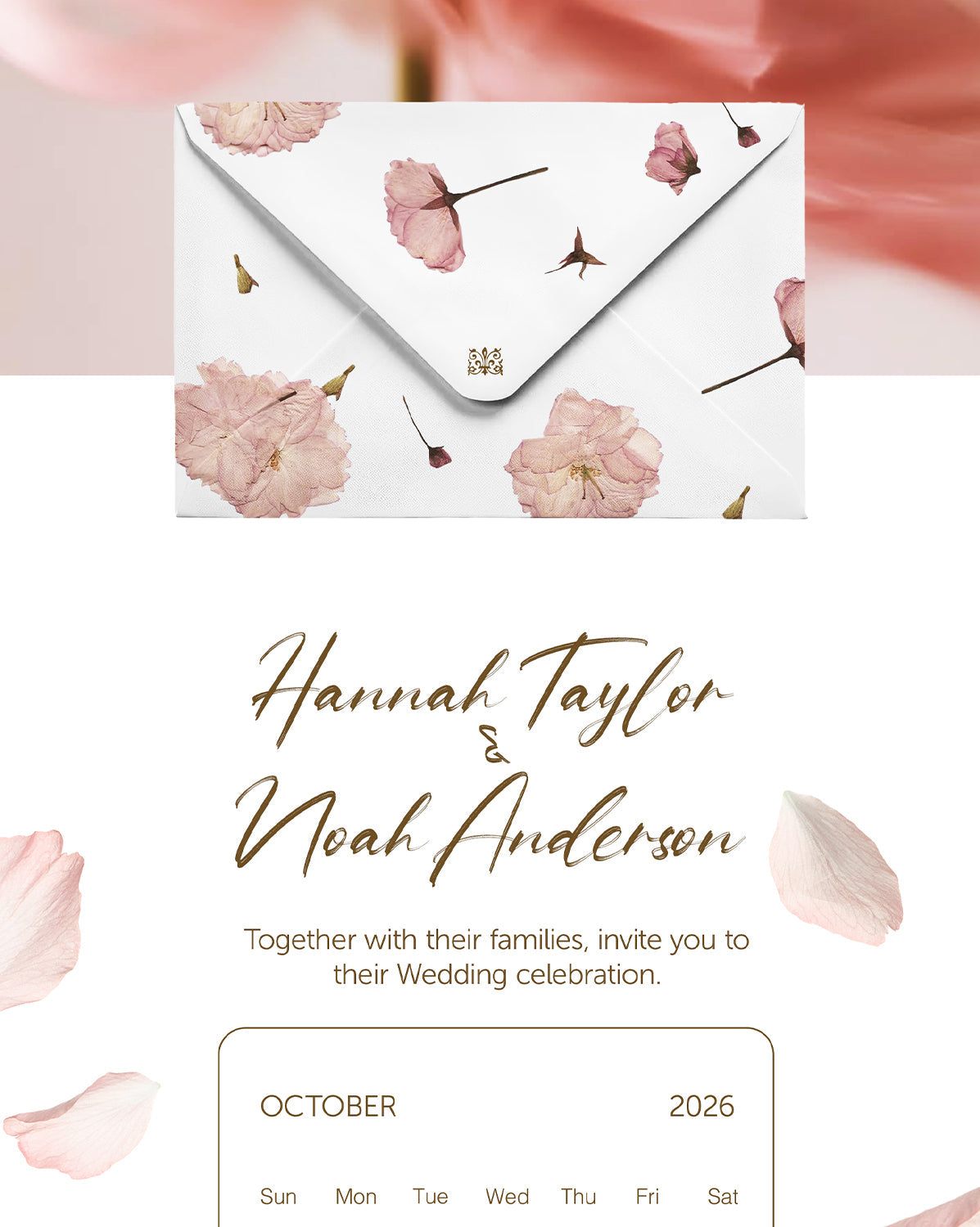 Blush Petals digital wedding invitation — main design