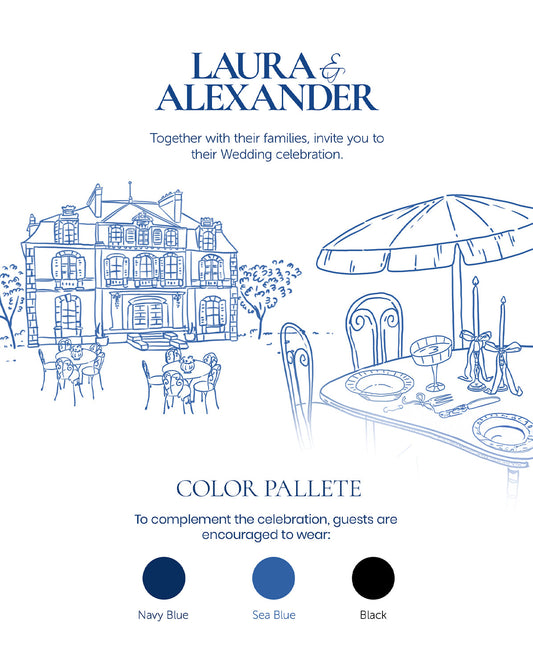 Garden Toile digital wedding invitation — main design