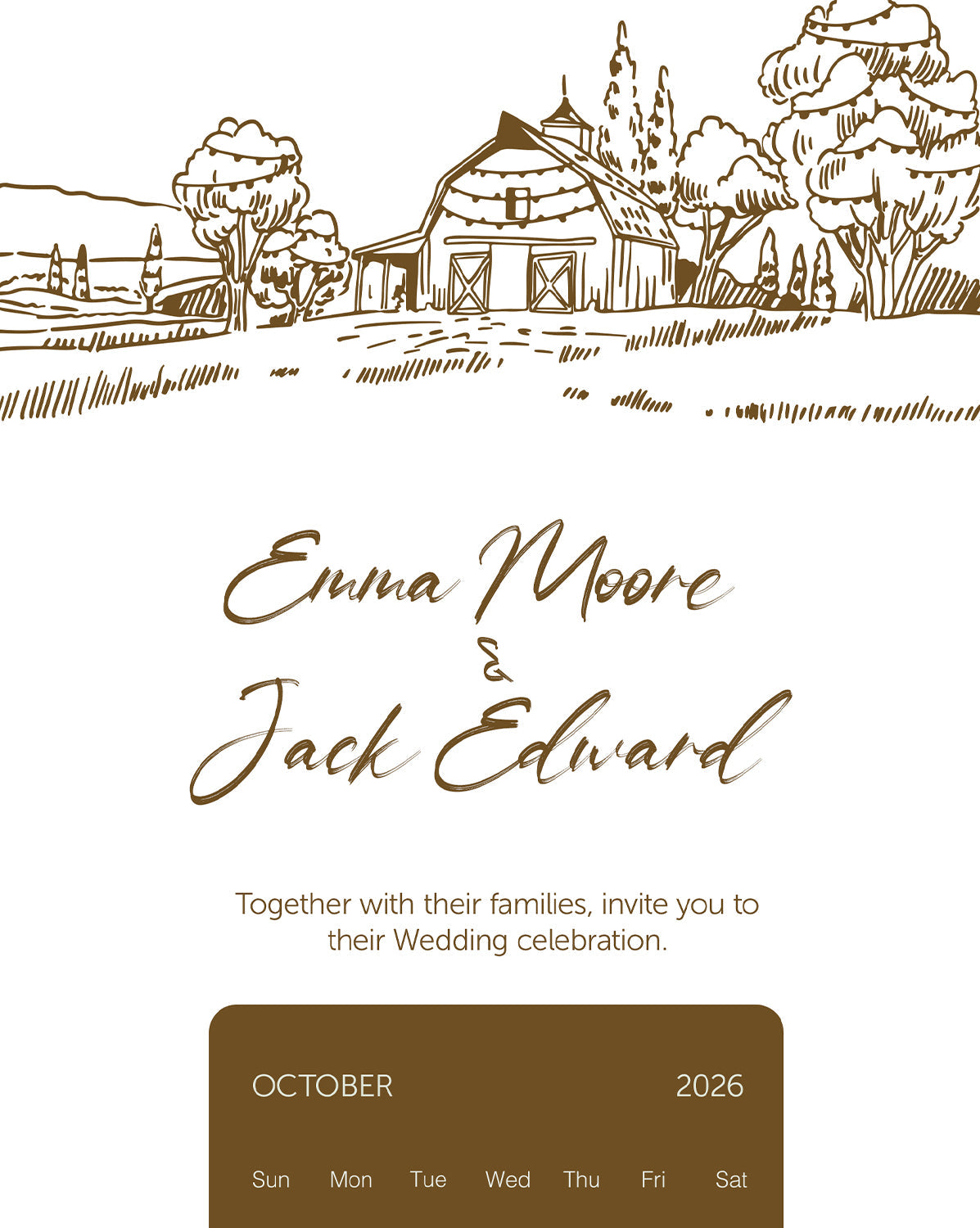 Countryside Sketch digital wedding invitation — main design