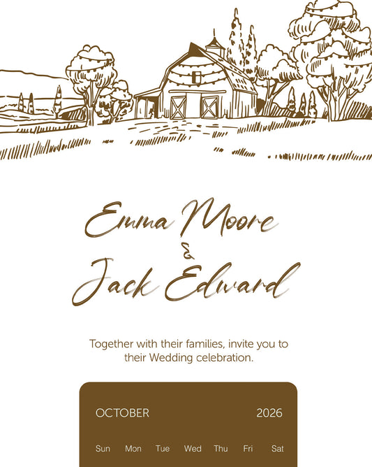 Countryside Sketch digital wedding invitation — main design